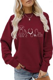 Women's T Shirts Winter Fashion Sweatshirt Cute Animal Print Round Neck Loose Long-Sleeved Casual T-Shirt Versatile Top Clothing