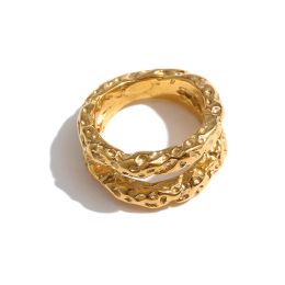 14k Yellow Gold Round Rings For Women Golden Texture 14k Yellow Gold Statement Trendy Jewellery Bagues Pour Femme Gift