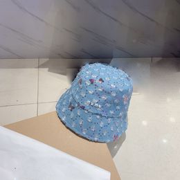 Designer bucket hat metal letters Coloured sequins butterfly distressed design Wide Brim Hats Bucket Chequered women's outdoor younger sweet street photo hats