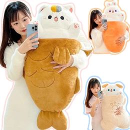 80X45cm Kawaii Taiyaki Cat Plush Toy Bunny Hiding in Carrot Dog in Bones Stuffed Animals Plushie Throw Pillow For Kids Girl 240122