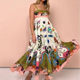 Casual Dresses 2024 Sexy Women Cotton And Linen Sling Graffiti Printing Sleeveless Swing Dress