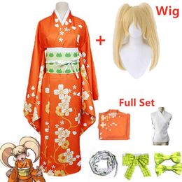 Anime Super Danganronpa 2 Hiyoko Saionji Kimono Cosplay Costume Adult Women Orange Dress Kimono Halloween Clothing Kostuums Q0821263l