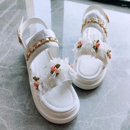 Fashion Sandals Flower Chain Platform Summer Flats Women Shoes 2024 Dress Slippers Casual Walking Flip Flops Slides 962 805 129