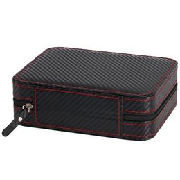 Watch Boxes & Cases 4 Slot Portable Carbon Fiber PU Leather Zipper Storage Bag Travel Jewlery Box Case Personalized Gift Black2038