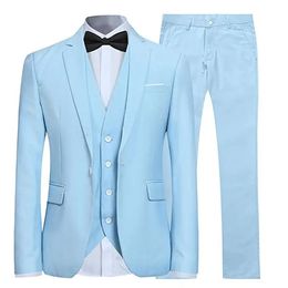 Mens 3 Piece Suit Slim Fit One Button Solid Colour Formal Dress 240123