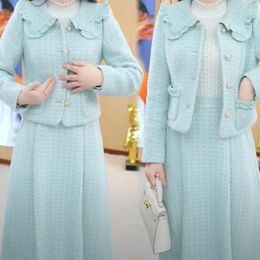 Two Piece Dress UNXX 2024 High-End Thickened Suit Set For Women With Elegant And Slimming French Style Jacket Skirt High Quality