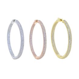 Summer Fashion Loop Earring Round Circle Micro Pave Cubic Zirconia 50mm Big Hoop Earrings Jewelry For Women Party Wedding & Huggie2392