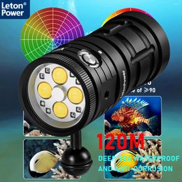 Flashlights Torches Professional Underwater Lamp 4 120 36Core Pography Light High Lumens Diving Flashlight 120m Waterproof Video Camera