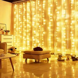 Strings Christmas Curtain Garland LED String Lights Festival Holiday Decorations Fairy For Home Bedroom Wedding Year Decor