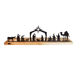 Decorative Figurines Christmas Nativity Metal Set Religious Figure Collection With Wooden Base Crafts