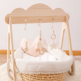 1pc Baby Play Gym Wood Bed Bell Clouds Crochet Star Pendant Teething Nursing Stroller Hanging Play Gym 0-12 Months Baby Rattle 240118