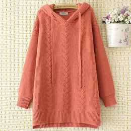 4XL Plus Size Sweater Ladies Loose Asymmetric Length Jumper Women Hooded Twist Knitted Thick Pullover Autumn Winter E2-2052 240122