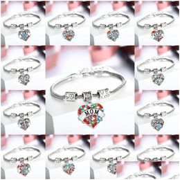 Chain Link Bracelets 12Pc Colorf Crystal Rhinestone Bangles Love Bead Family Nana Grandma Sister Mom Daughter Niece Gifts Jewelry Dr Dhse7