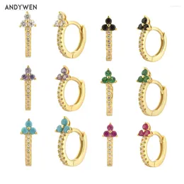 Dangle Earrings ANDYWEN 925 Sterling Silver Gold 7.2mm Three Zircon Huggies Hoops Women Fashion Small Wedding Jewelry 2024 Valentien's Gift