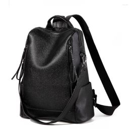 School Bags Classic Women's Backpack Fashion Leisure Travel Large Capacity Pu Leather Bagpack Soild Color Book Rucksack