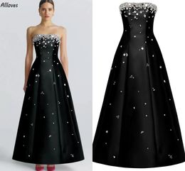 Luxury Rhinestones Beaded Prom Dresses Elegant Strapless Sexy Formal Gowns For Women Ankle Length A Line Satin Noble Vestidos Second Reception Evening Dress CL3268