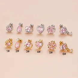 Stud Earrings 1Piece Pink Heart Zircon For Girls Ear Trend 2024 Women Jewellery Stainless Steel Piercing