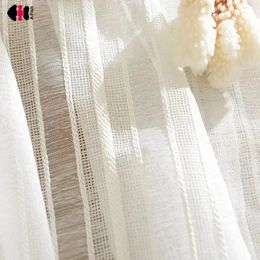 Curtain White Stripe Sheer Curtains for Living Room Soft Rich Material Linen Delicate Patio Sliding Glass Door Window Panels 240119