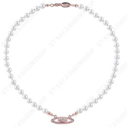 Saturn Necklaces Pearl Beaded Diamond Tennis Necklace Woman Silver Chains Vintage Trendy Style Desigenr Jewelry2901