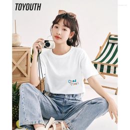 Women's T Shirts Toyouth Women T-shirt 2024 Summer Short Sleeve O Neck Loose Tees Good Time Print Pure Cotton Comfort Casual All Match Tops