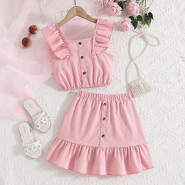 Clothing Sets CitgeeSummer Kids Girls Skirt Set Sleeve Camisole Elastic Waist A-line Outfit Solid Clothes