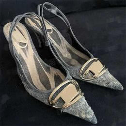 Chic Denim Heels Slipper Sandals Slingback Dress Shoes Womens Sandals Pumps Letter Canvas High-heeled Shoes Beach Summer Luxury Designer High Heel Party Wedding