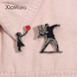 Brooches Banksy Art Enamel Pin Flower Thrower Girl With Balloon Always Hope Brooch Lapel Backpack Badge Jewellery Gift For Friends