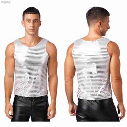 Men's Tank Tops 2023 New Mens T-shirts Shiny Sequin Sleeveless Loose Tank Tops Christmas Performance Clothing Fashion Nightclub Party Waistcoat YQ240131