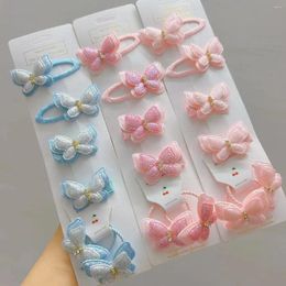 Hair Accessories 2pcs Glitter Pink Butterfly Hairpins Handmade Girls Snap Clips Shiny Blue Cartoon Animal Rope Elastic Bands Ring