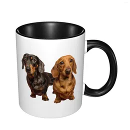 Mugs Cute Dachshund Print Coffee Tea Cocoa Cup Customise Black Red Pink Green Ceramic Cups Unique Creative Gift For Kids Friends