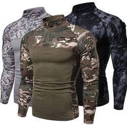 mens Camouflage Tactical Military Clothing Combat Shirt Assault long sleeve Tight T shirt Army Costume 240131