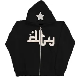 Men's Hoodies Men Star Letter Printed Haruku High Street Hooded Sweatshirts Y2K Streetwear Hip Hop Gothic Zip Up Loose Jacket Coats 268