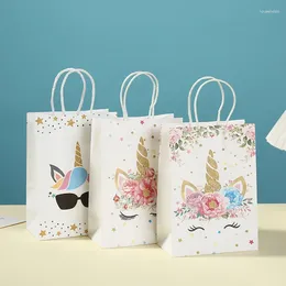 Gift Wrap 4Pcs Cartoon Unicorn Paper Bag Cute Leopard Rainbow Candy Biscuit Diy Happy Birthday Wedding Baby Shower Party Decor