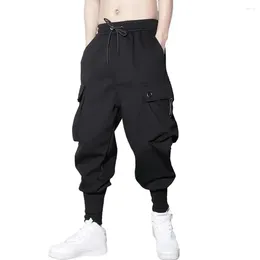 Men's Pants Solid Colour Comfortable Cargo With Multiple Pockets Elastic Waistband Drawstring Closure For Casual Sports