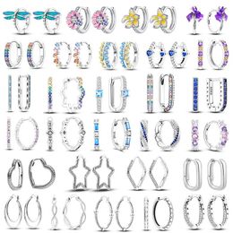 Hoop Earrings 925 Silver U-shaped Colourful Zircon Circle Big For Women Heart Wedding Female Rainbow Round Jewellery Gift
