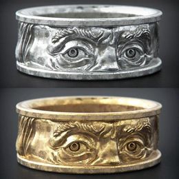 Creative Unusual Face Jewelry Carving Gaze Both Eyes Golden Rings Size 7-12 Men And Women Charm Halloween Gifts MENGYI Cluster251N