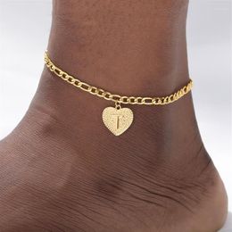 Anklets A-z Letter Initial Ankle Bracelet Stainless Steel Heart Gold for Women Boho Jewelry Leg Chain Anklet Beach Accessories243m