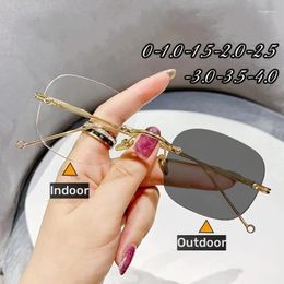 Sunglasses Rimless Pochromic Myopia Glasses Men Women Minus Diopter Short Sighted Eyeglasses Fashion Outdoor Frameless