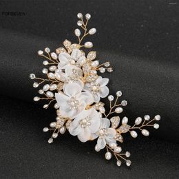 Hair Clips Bride Wedding Flower Hairpins Side Gold/Silver Color Metal Floral Rhinestone Designs For Women Girls Party Jewelry
