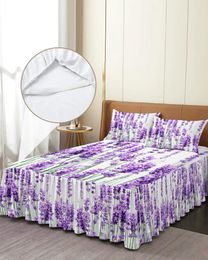 Bed Skirt Lavender Plant Flowers Purple White Elastic Fitted Bedspread With Pillowcases Mattress Cover Bedding Set Sheet