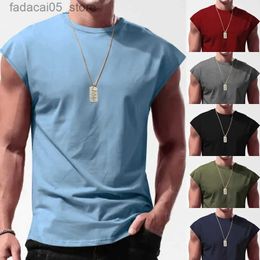 Mens T-shirts Men Sleeveless Solid Vest Tops Casual Sports Fitness Gym Muscle Tee Tank T-shirt Color Round Neck Pullover Q240131