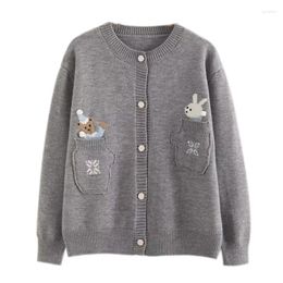 Women's Knits Japanese Knit Cute Cardigan Women Button Up Vintage Crewneck Kawaii Print Open Front Uniform Sweater Autumn Knitwear