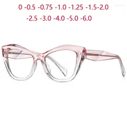 Sunglasses Progressive Pink Frame Cat Eye Shortsighted Prescription Glasses Women Spring Hinge TR90 Myopia Eyeglasses 0 -0.5 -0.75 To -6.0