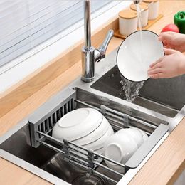 Kitchen Storage Sink Drain Stand Stainless Steel Rugged Fruit Vegetable Dishes Chopsticks Helper Accessories Drainer Basket