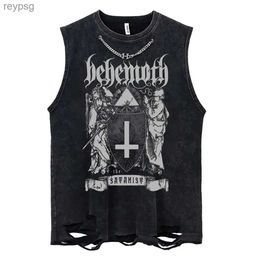 Men's Tank Tops Oversized Tank Tops Vintage Washed Sleeveless Vests Cross Printed Tank Top Summer Streetwear Shirts Cotton Vest for Men Women YQ240131