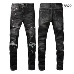 High-end quality AMI Men's Jeans Men's Designer High Street Ripped paint letter Jeans Retro Street casual tracksuit pants Jogging pants 8829