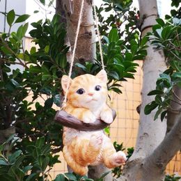 Decorative Objects & Figurines Cat Hanging Garden Statue Cute Collection Decoration Outdoor Tree Miniature Sculpture Ornament Kid 2794