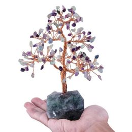 Jewellery Pouches TUMBEELLUWA Natural Crystal Money Tree with Gemstone Base Figurine Ornaments for FengShui Wealth Lucky Home Decor 258k
