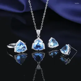 Necklace Earrings Set Fashionable Temperament Natural Aquamarine Colour Gemstone Selling Rings Necklaces Women's Jewellery