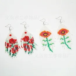 Dangle Earrings Beaded Tassels Sunflower Roses Hand Knitting Patterns Fashion Simplicity Creative Bohemian Rice Bead
